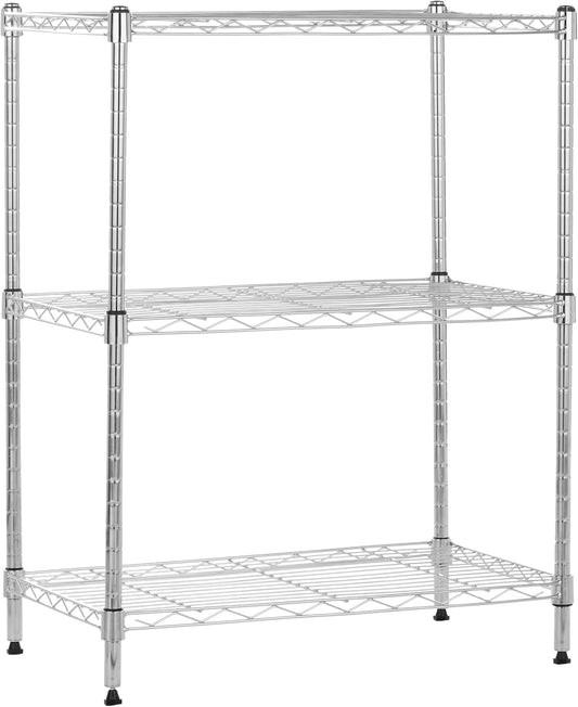Amazon Basics 3-Shelf Adjustable Heavy Duty Steel Wire Rack Storage Shelving Organizer for Kitchen, Garage, 23.2" L x 13.4" W x 30" H, Chrome