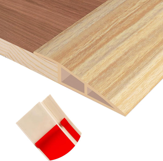 Floor Transition Strip Self Adhesive Vinyl Door Threshold for Doorways Carpet Edging Trim Overlap Edge Reducer for Laminate Floor, Carpet, Tile (Light Yellow Wood Grain, 3/5" to 4/5", 10Ft)