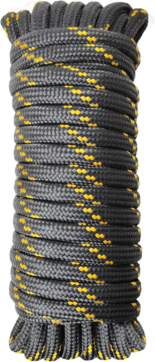 Diamond Braided Polypropylene Rope Nylon Rope Mix Thick Heavy Duty Ropes 3/8'' 50ft High Strength Perfect for Clothesrope Camping Hiking and Other Outdoor Activities Black