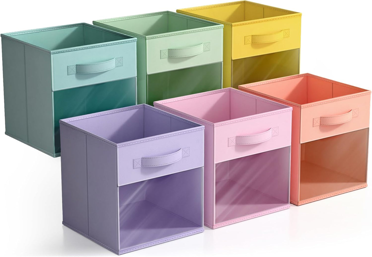 Sorbus 11 Inch Storage Bins with Clear Window - 6 Foldable Baskets for Organizing Clothes, Toys, Books - Sturdy Collapsible Fabric Storage Cubes with Handle - Storage Baskets for Shelves, Closets