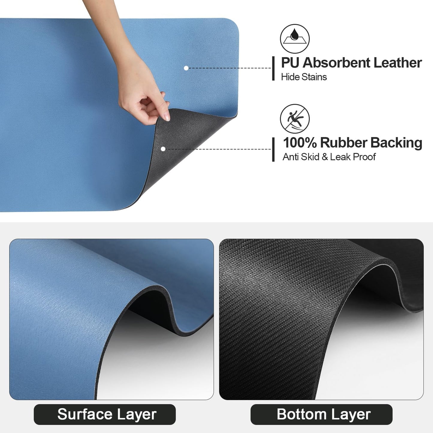 Dish Drying Mat for Kitchen Counter | Coffee Bar Mat for Countertops | Heat Resistant Drainer Mat with Non-slip Rubber Backed | Hide Stain Kitchen Absorbent Draining Mat | Blue 18"x24"