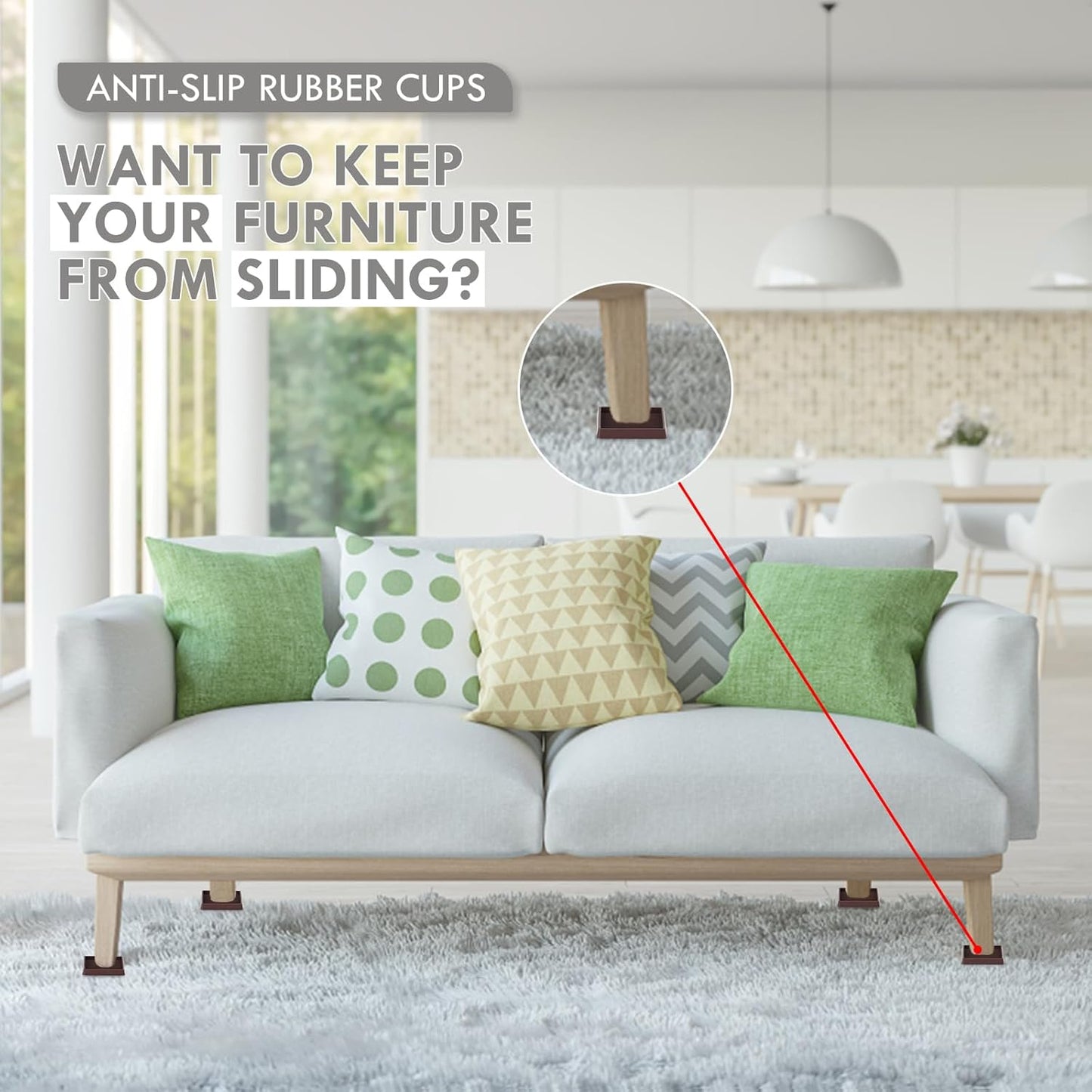 Non Slip Furniture Pads, 2.5” Round Rubber Caster Cups, 12 Pcs Furniture Coasters, Anti-Slip Gripper, Anti Slide Furnitures Feet Floor Protectors for Bed Couch Stoppers - Brown