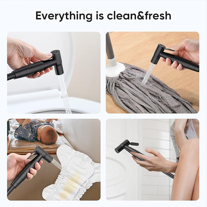 Arofa Handheld Toilet Bidet Sprayer for Toilet-Adjustable Water Pressure Control with Bidet Hose for Feminine Wash, Stainless Steel Brushed Nickel Bidet Faucet Cloth Diaper for Baby Wash, Black,3 Pack