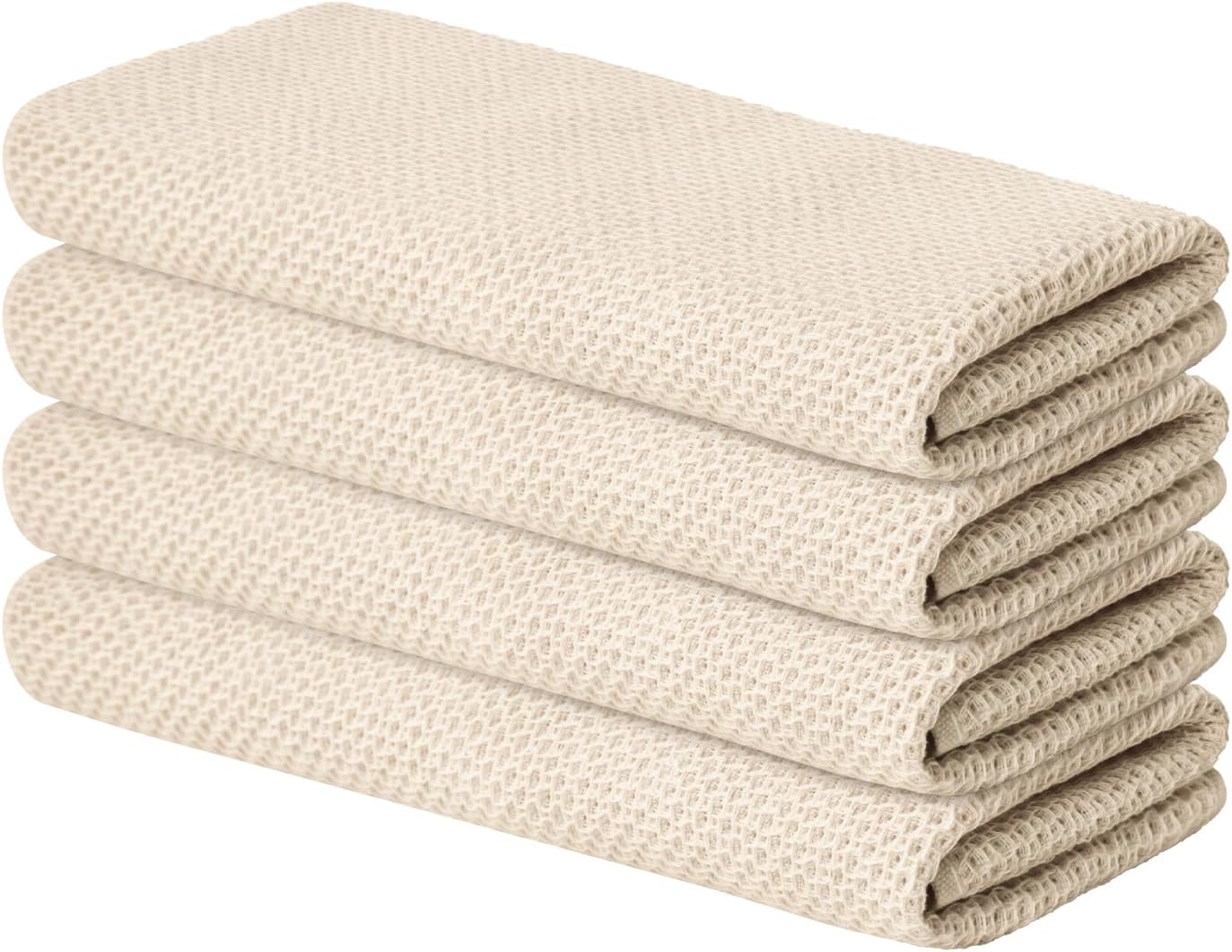 Artoid Mode 100% Cotton Beige Waffle Weave Kitchen Dish Cloths, 13x28 Inch Ultra Soft Absorbent Quick Drying Kitchen Dish Towels Set of 4