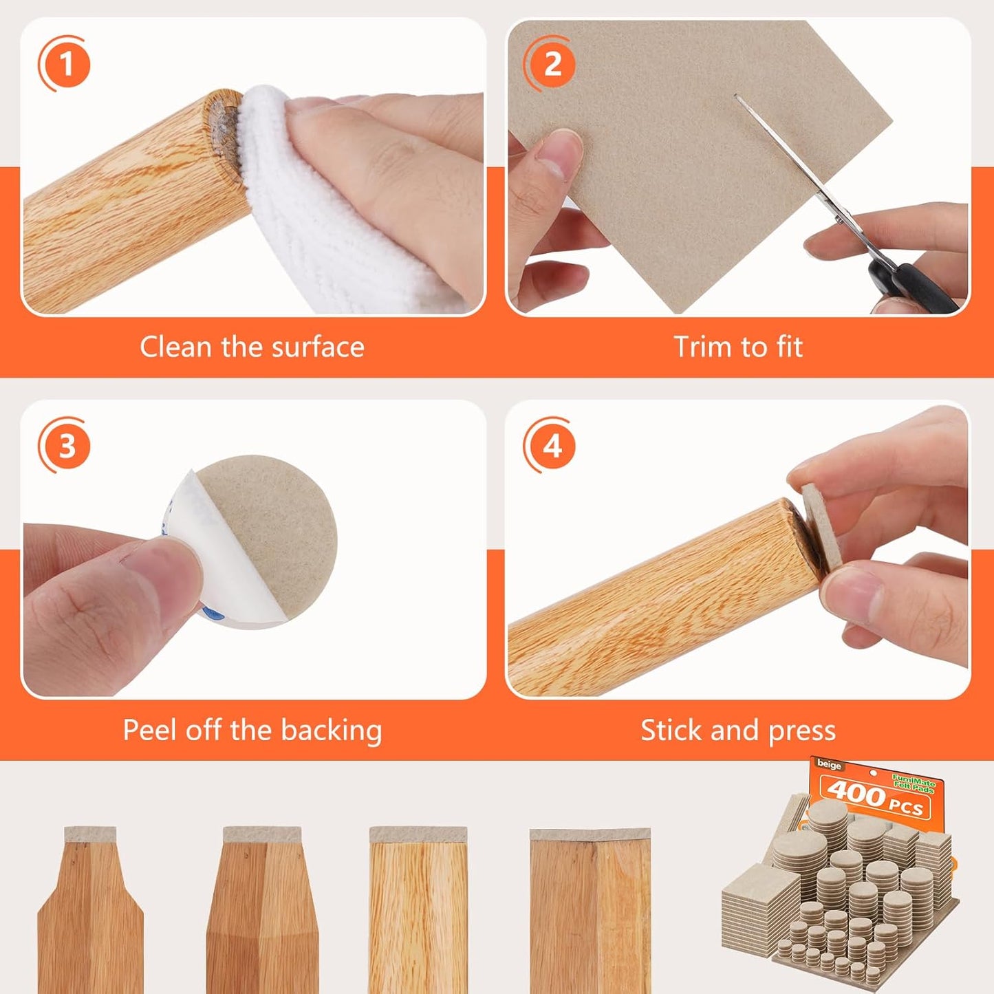 Felt Furniture Pads 400 Pieces, Furniture Pads for Hardwood Floors, Floor Protectors for Furniture Legs, Felt Pads for Furniture, Many Large Sizes Beige