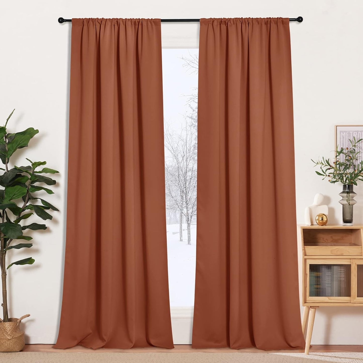 RYB HOME Orange Window Curtains 108 inches Length, Energy Efficient Rod Pocket Drapes Privacy Covers for Sliding Door Home Office, W52 x L108 inch, 2 Panels, Burnt Orange