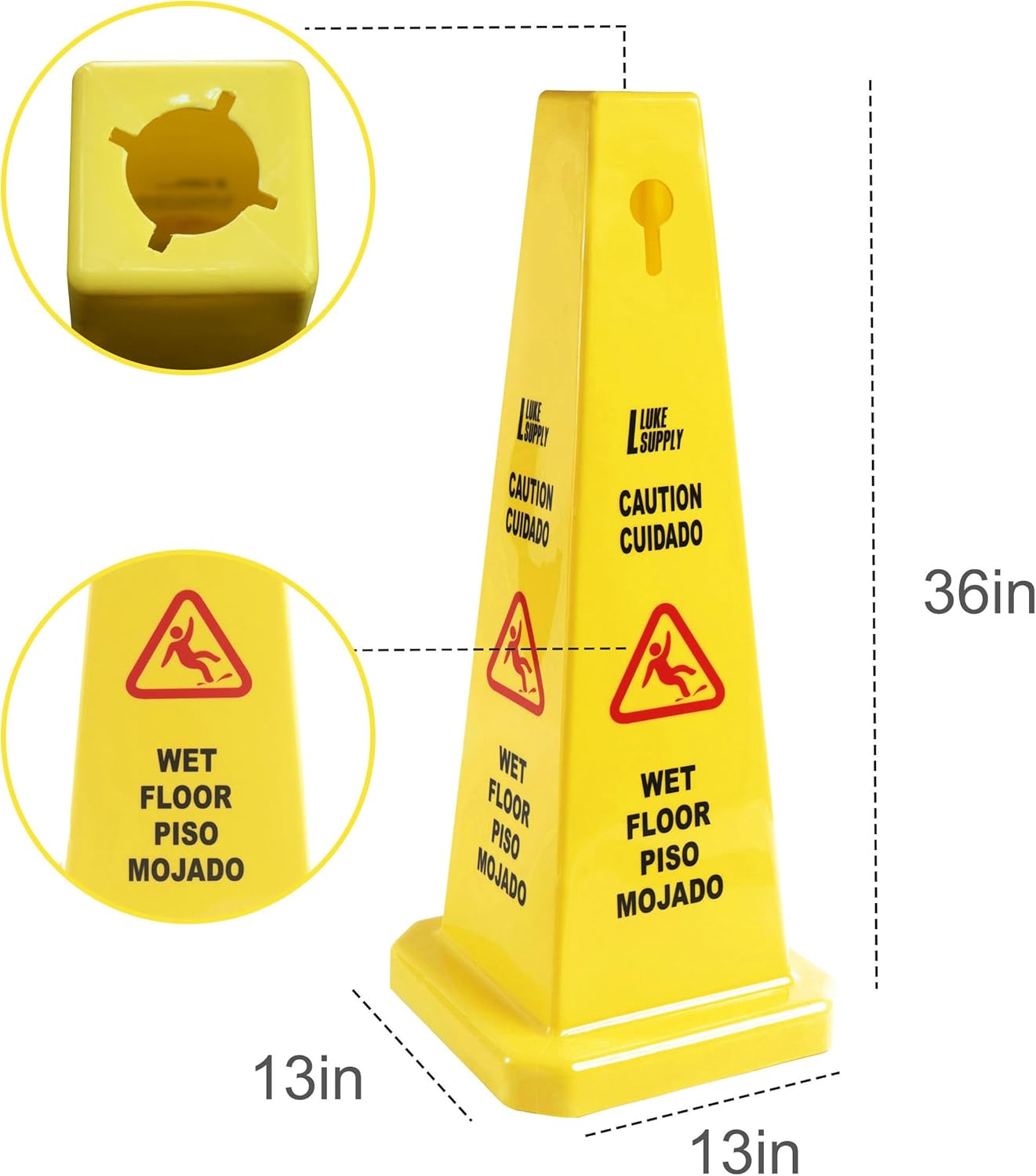 MATTHEW CLEANING 3 Packs 36” Caution Wet Floor Safety Cones for Indoors and Outdoors,Bright Yellow Caution Wet Floor Sign,4-Sided Bilingual Signs,Avoid Fall & Slip Accident