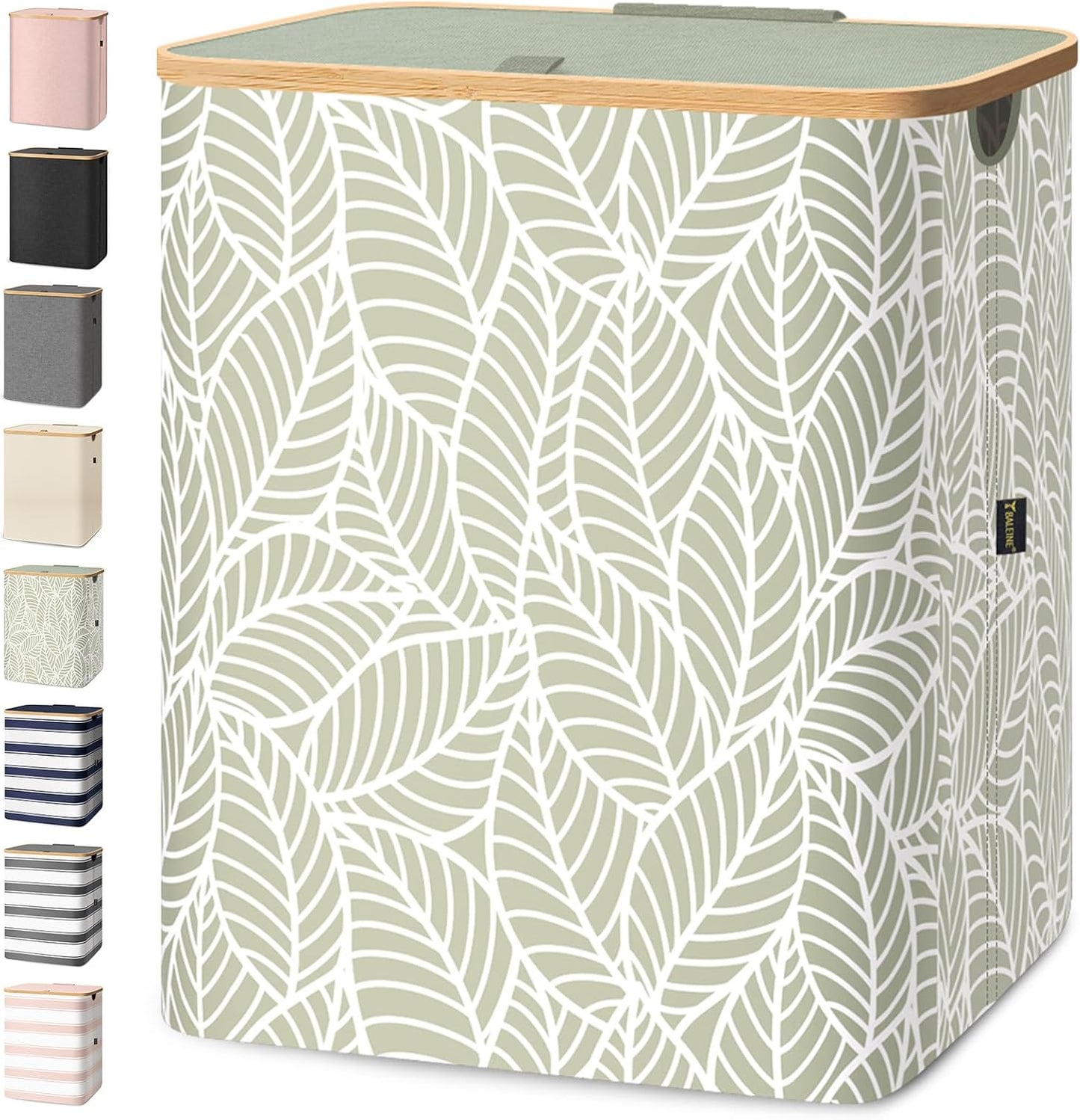 BALEINE Laundry Hamper with Lid, Tall Laundry Baskets with Bamboo Pull Handles, Large Laundry Bin with Internal Support (36 Gal/140L, Antique Foliage)