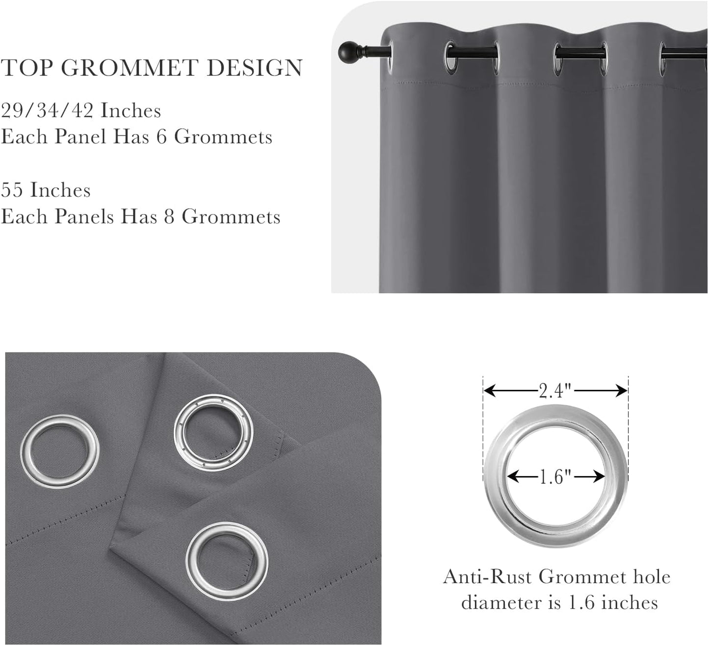 PONY DANCE Grey Blackout Curtains for Bedroom 84 Inch Length 2 Panels Set, Privacy Thermal Insulated Room Darkening Grommet Drapes for Living Room Window, W34 x L84 Inch