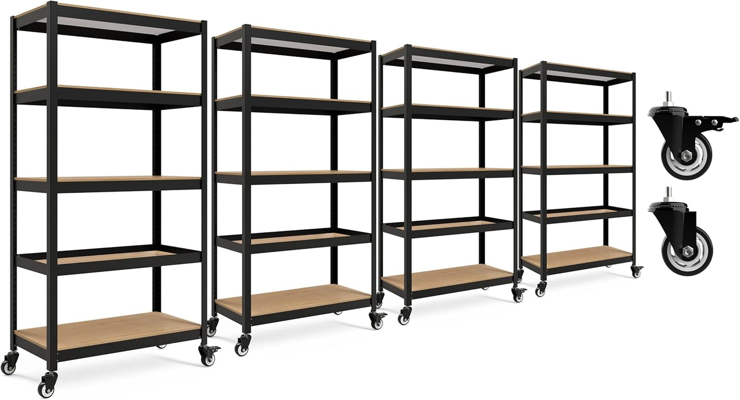 HOMEDANT House 5-Tier Metal Rolling Cart Shelf Rack Casters Heavy Duty Laminated Wheel Shelving Unit Adjustable Utility Storage Shelves Organizer Shelf Kitchen Garage 36.2" W x 16.5" D x 69.5" H 4Pack