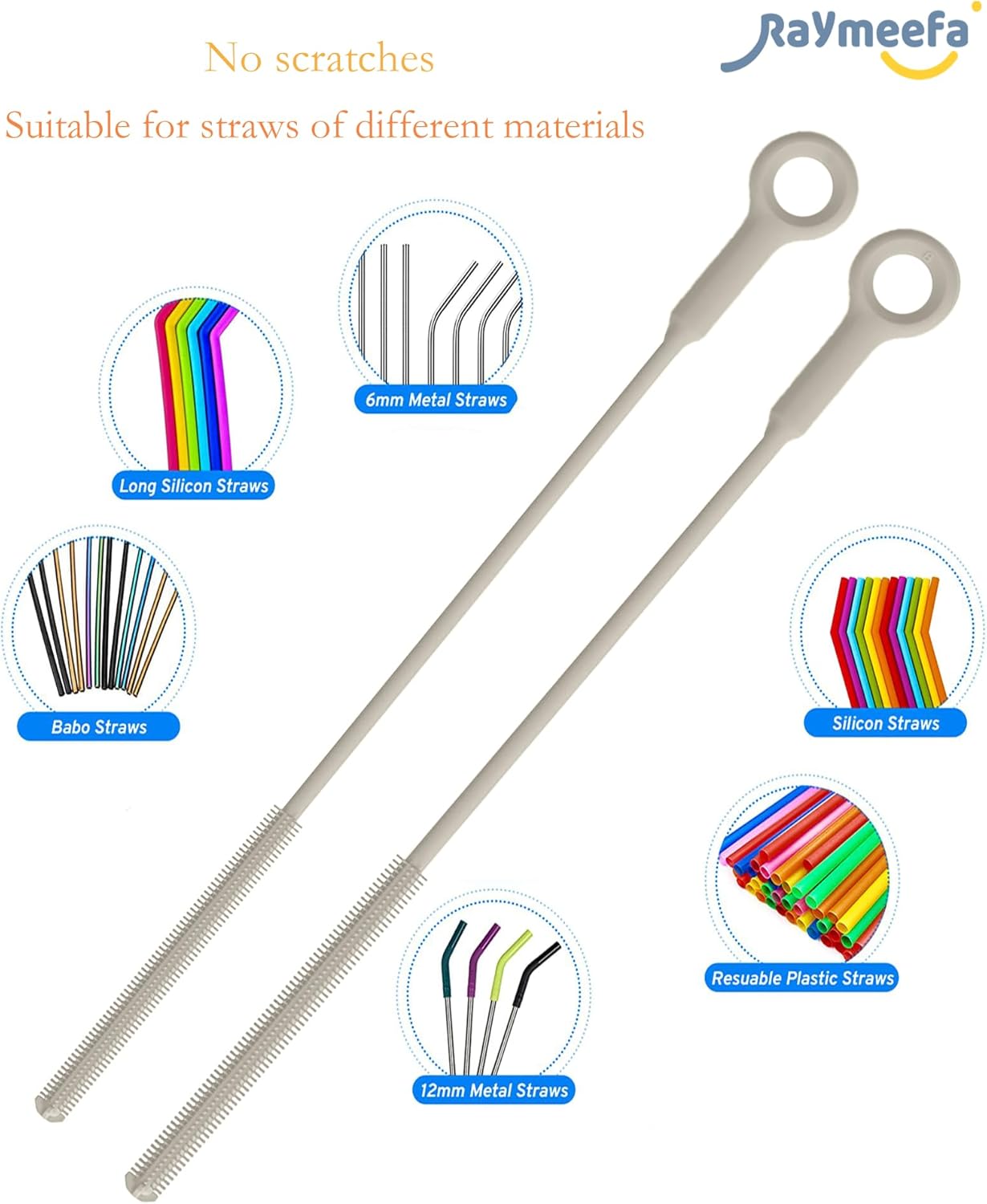 Extra Long Straw Cleaner Brush,Reusable and Soft Silicone Straw Cleaning Brush to Clean Crevice(Khaki)