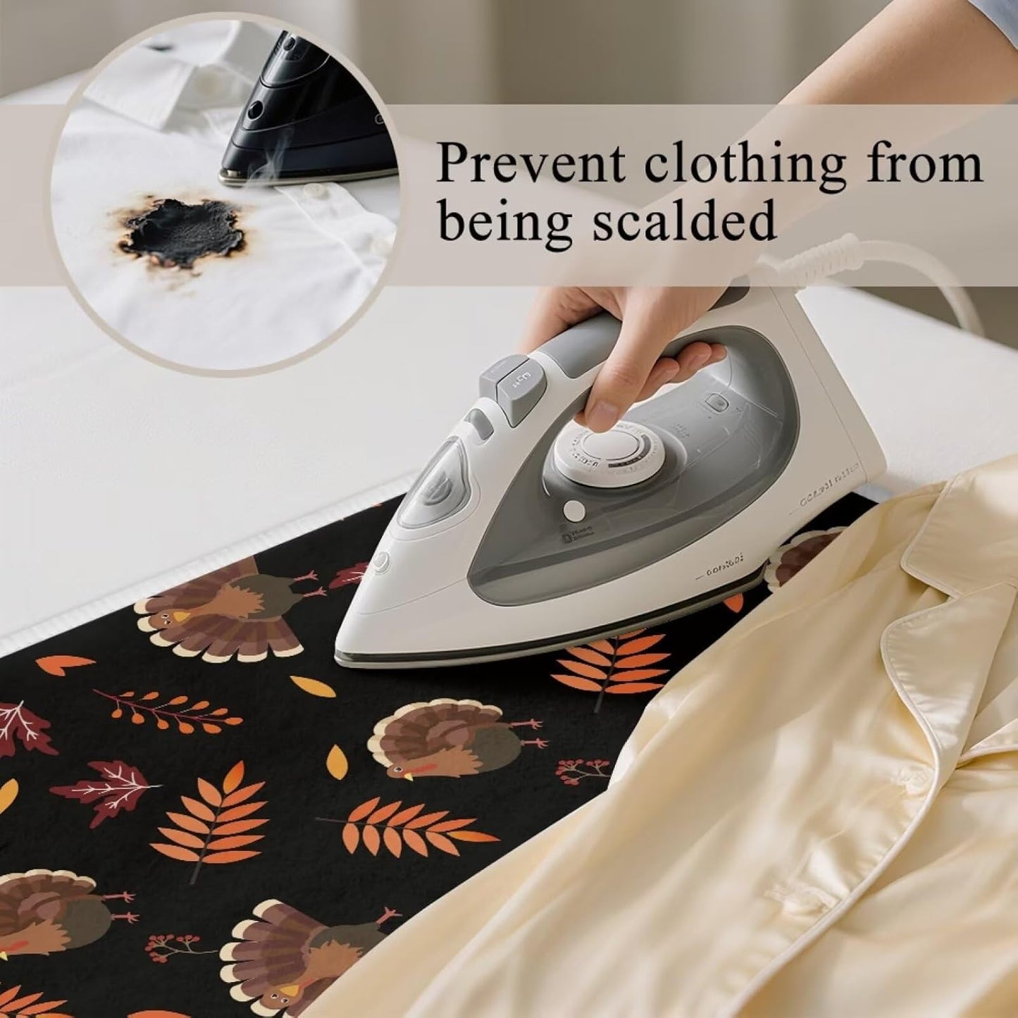 Cute Ironing Mat for Table top Washer,Dryer,Countertop,Turkey Portable Iron Pad Blanket for Washer Dryer Countertop Travel 32 x 16 Inch Thanksgiving Small Ironing Pads, Black