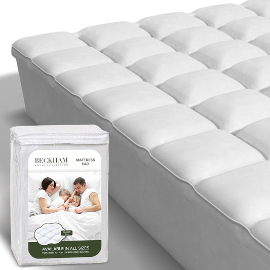 Beckham Hotel Collection California King Size Mattress Pad (Extra Padded) & Protector Hybrid - Quilted Pillow Top Mattress Cover - Thick, Plush, Fitted Mattress Topper for Bed