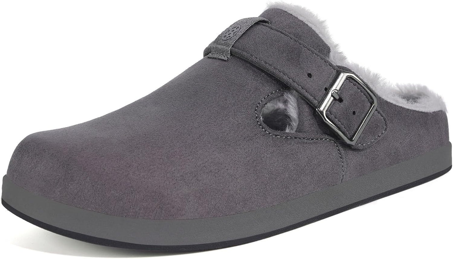 Fur Lined Clogs for Women Men Suede Winter Slippers Arch Support Slip on Mules Potato Shoes with Removable Cushion Footbed Warm Home House Shoes