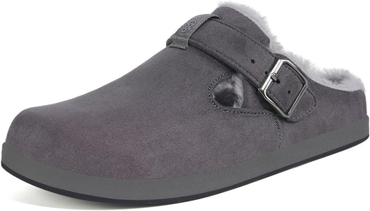 Fur Lined Clogs for Women Men Suede Winter Slippers Arch Support Slip on Mules Potato Shoes with Removable Cushion Footbed Warm Home House Shoes