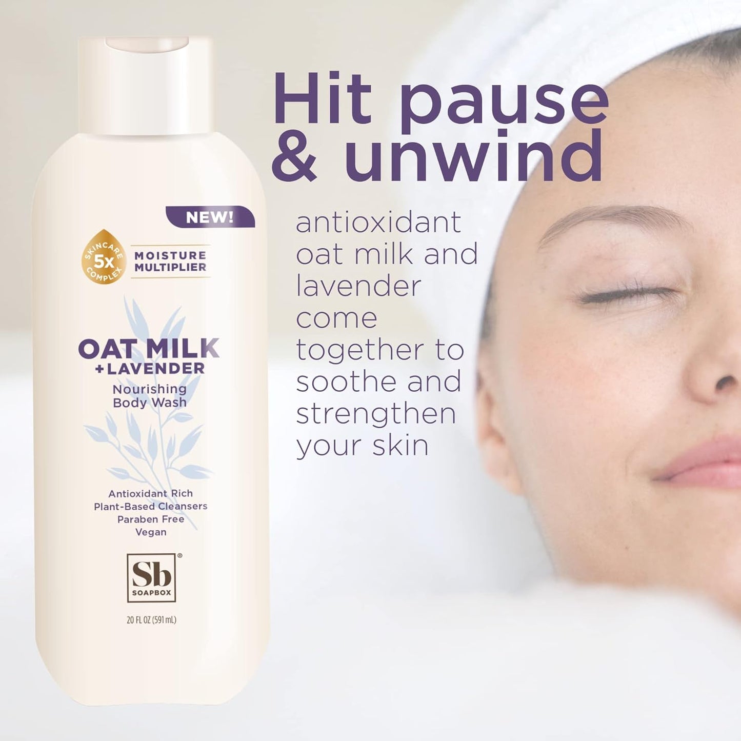 Soapbox Body Wash, Oat Milk + Lavender Body Wash, Vegan & Moisturizing, Calming with Shea Butter, 3 Pack, 20oz Each