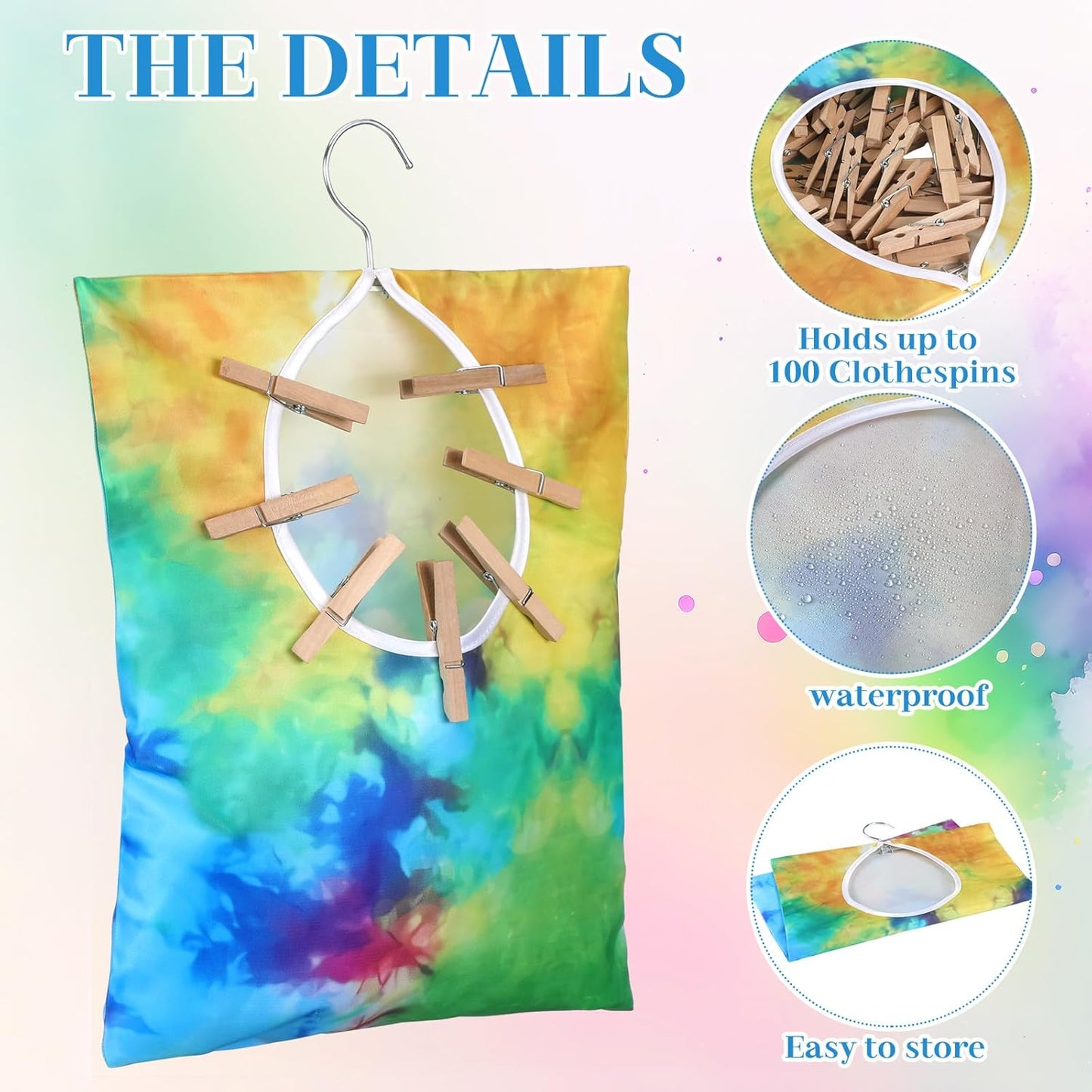 Woanger 2 Pcs Clothes Pin Bag Clothespin Holder 15 x 11 in to Hang on Line Clothes Pin Hanging Bag for Clothesline Outdoor Storage Organizer Basket with Large Opening(Bright Style)