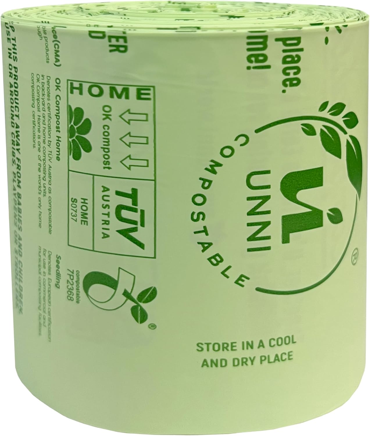UNNI Compostable Trash Bags, 8 Gallon / 30 Liter, 400 Count Value Pack, Extra Thick 0.85 mil Medium Kitchen Food Scrap Bin Liners, BPI, CMA & OK compost HOME Certified, Meets ASTM D6400