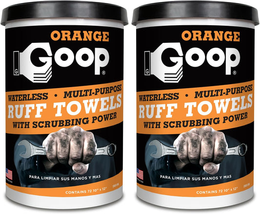 GOOP Orange Heavy Duty Ruff Towels with Scrubbing Power, 10” x 12” Dual Textured Multi-Purpose Cleaning Wipes, Removes Dirt, Grease, Oil, 72 Count (Pack of 2)