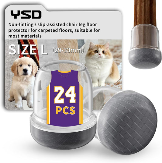 YSD 1.25Inch 24 Pcs Silicone Chair Leg Floor Protectors,Hair and dust Resistant Round Chair Leg Caps for Tilt Chair Legs,Carpet Hardwood Floor Protectors with Gray Pads
