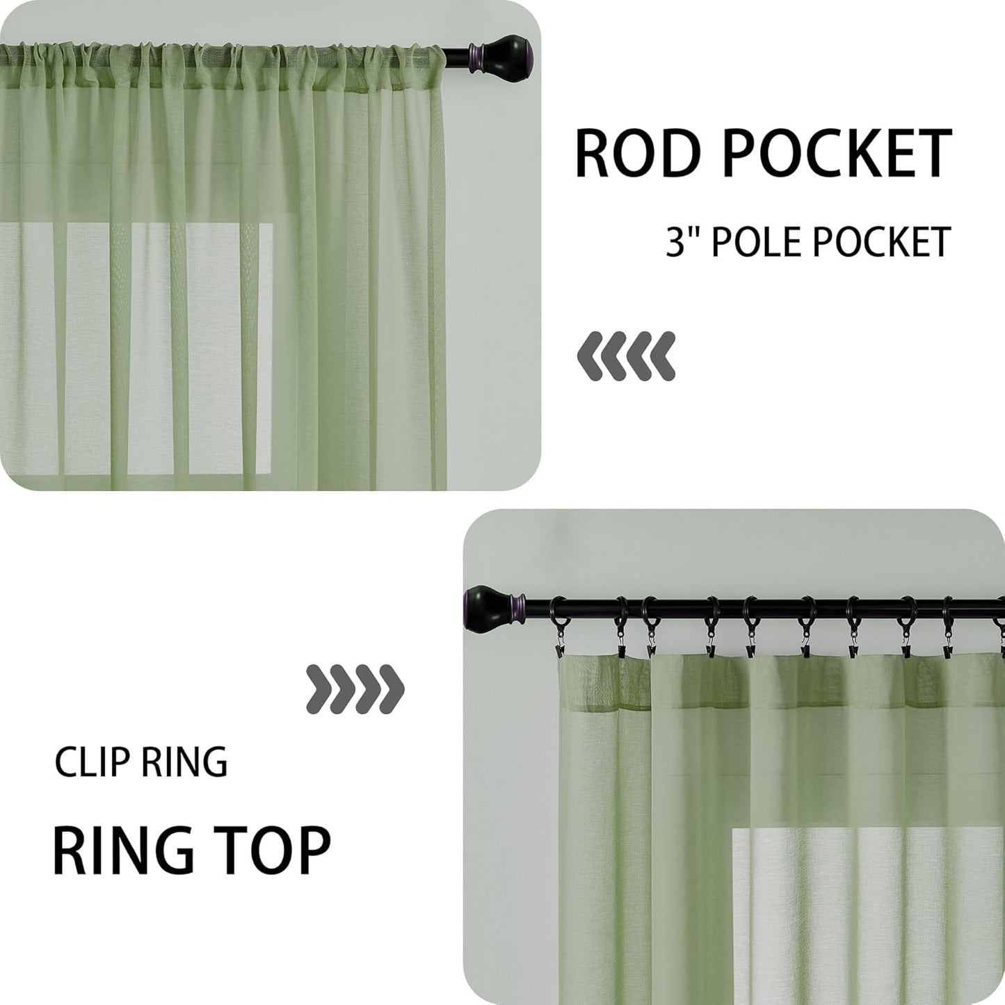 Tollpiz Small Sheer Door Curtain Closet Linen Textured Curtain Sheers Doorway Light Filtering Voile French Door Rod Pocket Curtains Patio Door, 25 x 40 inches Long, Sage Green, Set of 1 Panel