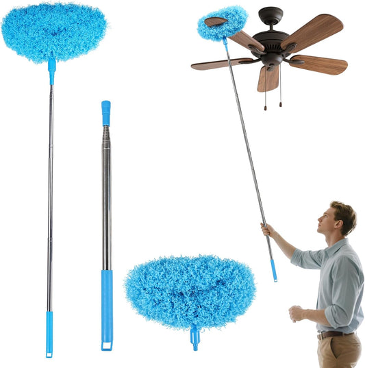 Ceiling Fan Cleaner Duster Reusable Microfiber Removable Extendable Duster with 95" Telescoping Pole for Cleaning Walls Furniture Door Window Top (Blue)