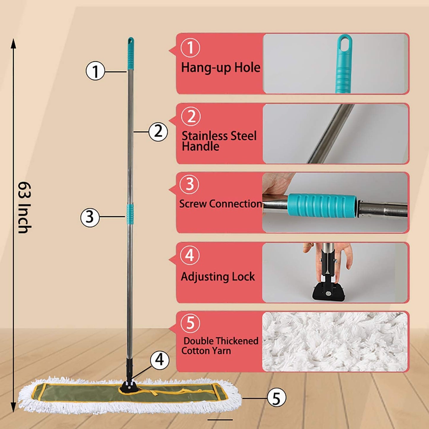 OFO 36inch Industrial Commercial Dust Mop 2 Sets //Heavy Duty Dust Mop // 63inch Length Stainless Steel Handle //Easily Clean Large Area Factory,Shopping Mall,Garage