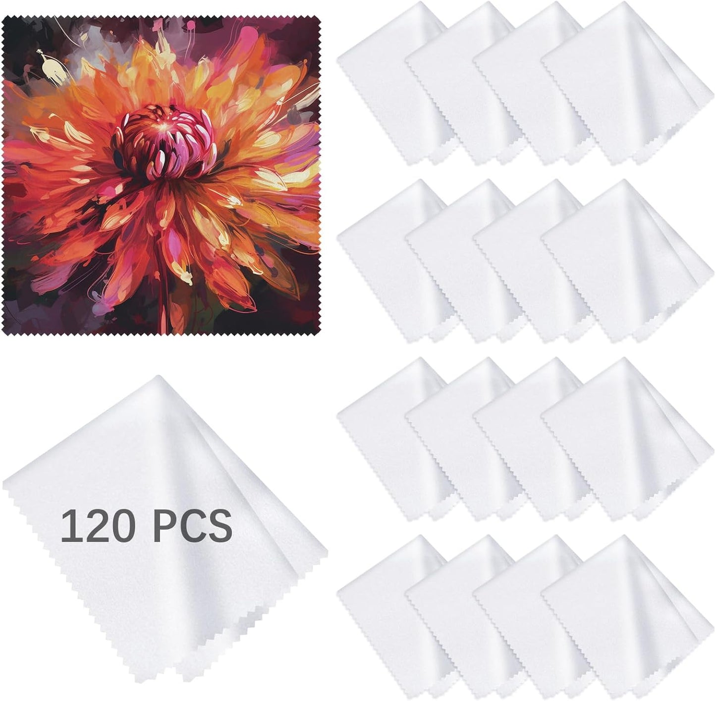 120 Pack Microfiber Cleaning Cloth for Glasses (5.5"x5.5"), Sublimation Eye Glasses Clean Cloths White Microfiber Lens Cleaner Cloths for Eyeglasses, Lenses, Silverware, Camera, Phones and Laptops