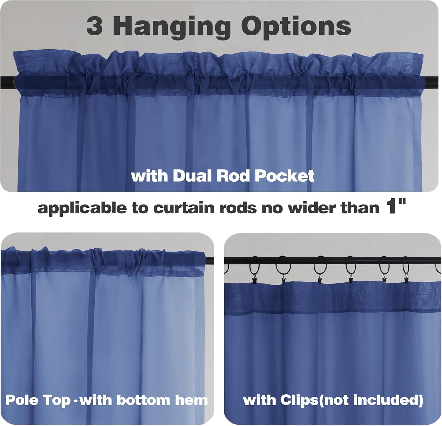 Chyhomenyc Royal Blue Sheer Curtains, 84 Inch Long 2 Panel Set, Rod Pocket Voile Drapes for Living Room, Bedroom - 2PCS, Each 42 W x 84 L