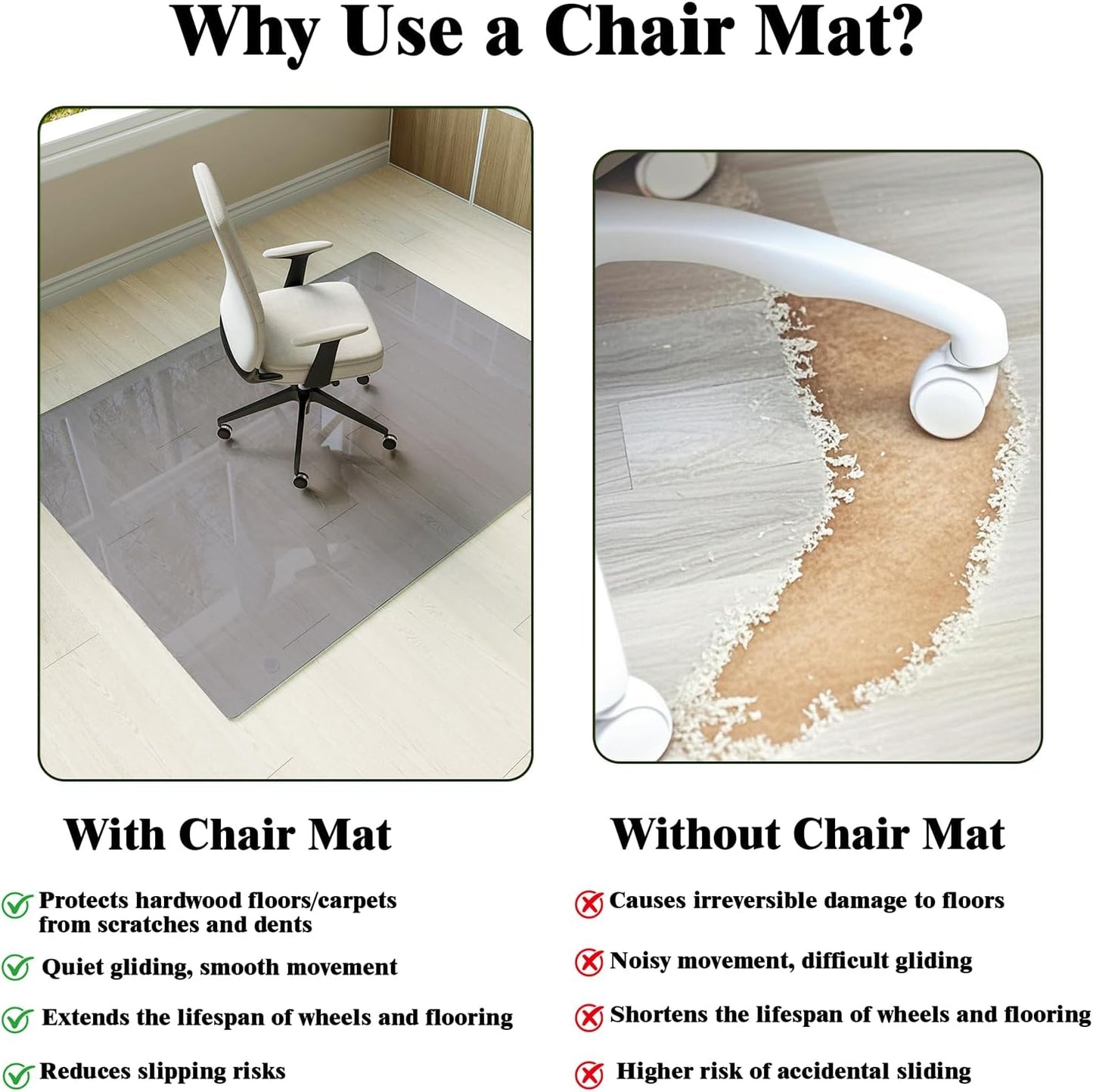 Koonmi Tempered Glass Chair Mat for Hardwood Floors & Carpets, 30" x 48“ Grey Heavy Duty Office Floor Protector with Noise-Free Gliding Shatterproof for Home Office Desk