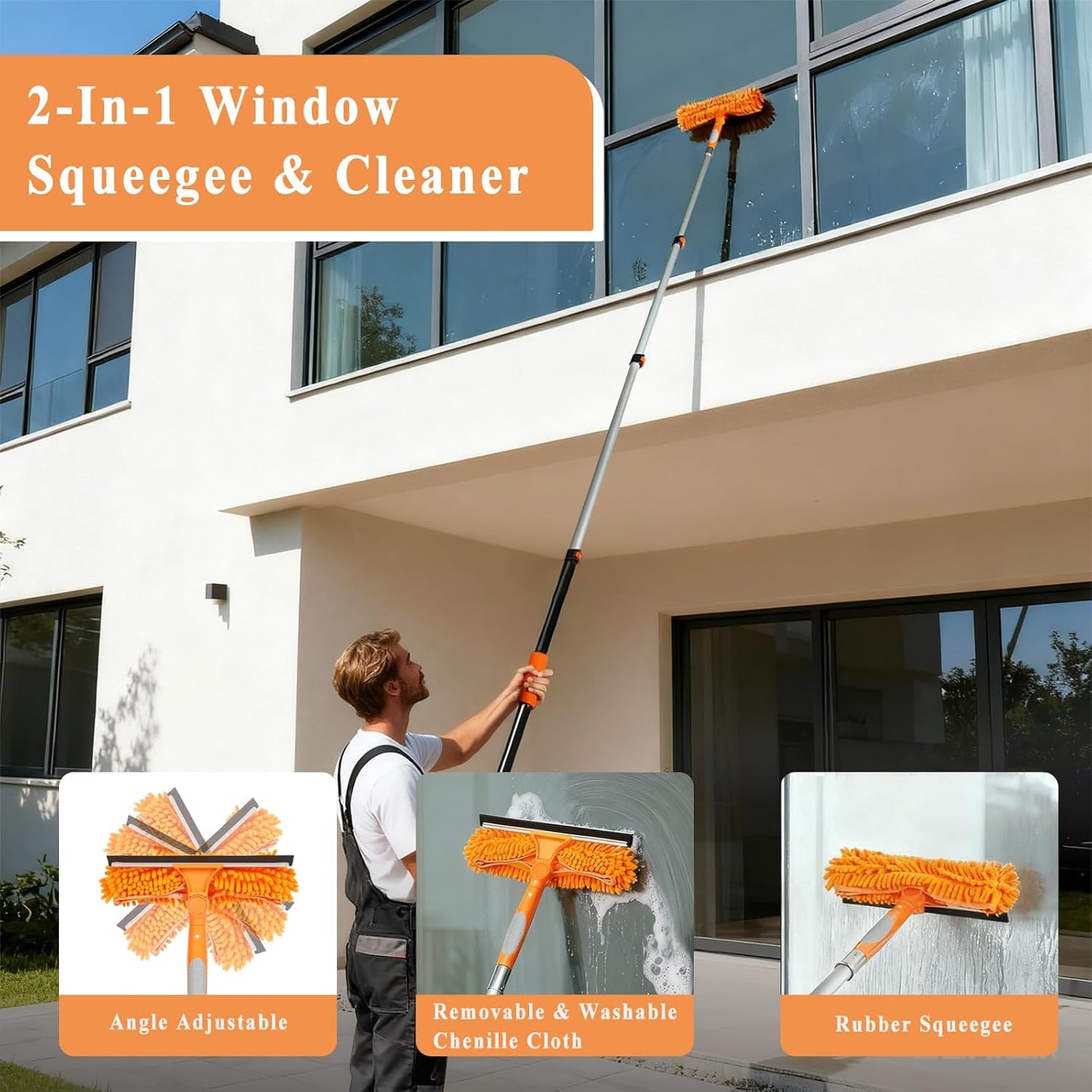 20ft High Ceiling Duster Kit with 5-12ft Heavy-Duty Extension Pole, Cobweb Duster, Ceiling Fan Duster, Window Squeegee & Cleaner, Microfiber Duster, Wall Mop for Home High Reach Cleaning