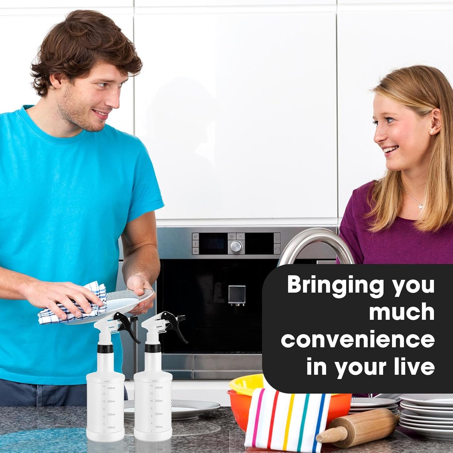 Eccliy 12 Pcs 16 Oz Plastic Spray Bottle, Adjustable Empty Reusable Sprayer for Cleaning, Planting, Water, Bathroom and Kitchen, BBQ, Commercial and Residential (Black&white)