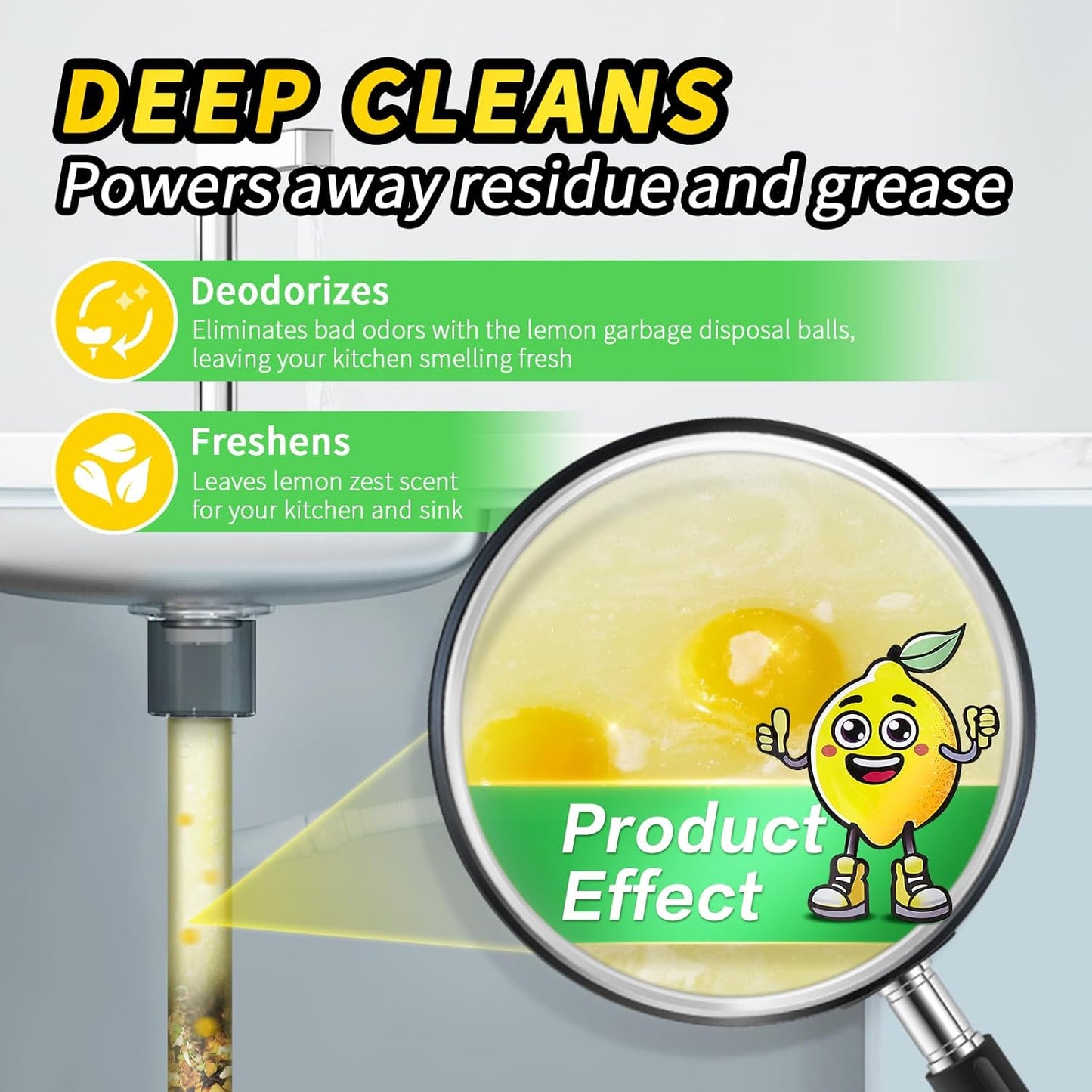 50 Count Garbage Disposal Cleaner and Deodorizer – Sink Odor Eliminator, New Powerful XL Sink Drain Freshener Pods | Dissolves Grease, Eliminates Odors, Lemon Zest Scent