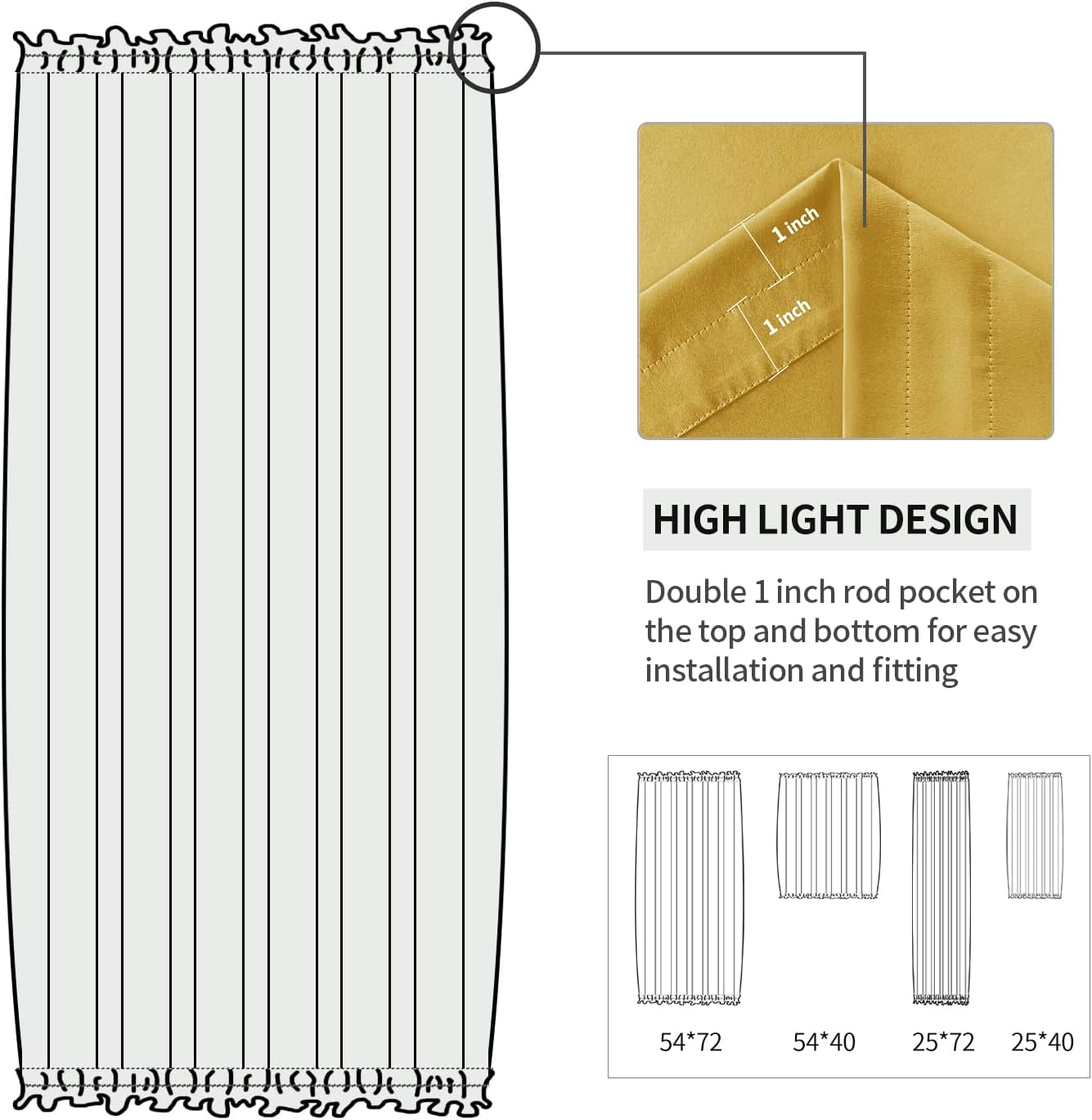 DWCN French Door Curtains – Rod Pocket Thermal Blackout Curtain for Doors with Glass Window, Kitchen and Patio Doors for Privacy, 25 X 72 Inches Long, 1 Curtain Panel with Tieback, Yellow