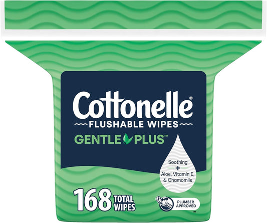 Cottonelle GentlePlus Flushable Wet Wipes with Aloe & Vitamin E, 1 Refill Pack, 168 Wipes Per Pack, Packaging May Vary