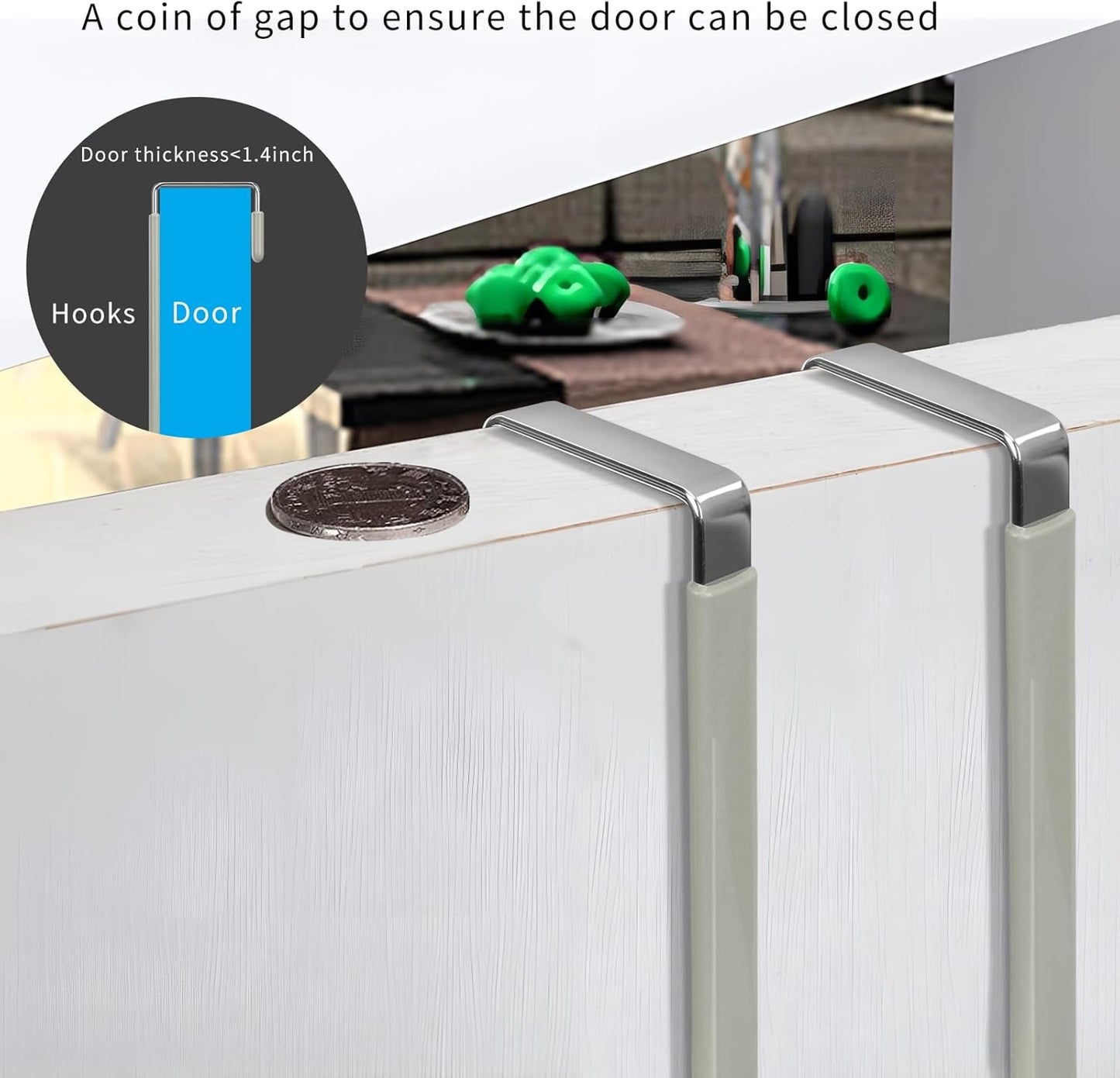 FYY Over The Door Hooks, 4 Pack Door Hangers Hooks with Rubber Prevent Scratches Heavy Duty Organizer Hooks for Living Room, Bathroom, Bedroom Hanging Clothes, Towels, Hats, Coats, Bags Grey