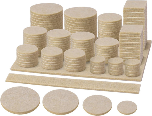 BALEINE 141PCS Felt Furniture Pads, Multi-Size Felt Pads for Chair Legs, Tables, Beds, Scratch-Reducing Floor Protectors for Hardwood Floors, Tile, Vinyl, and Laminate (141PCS, Beige)