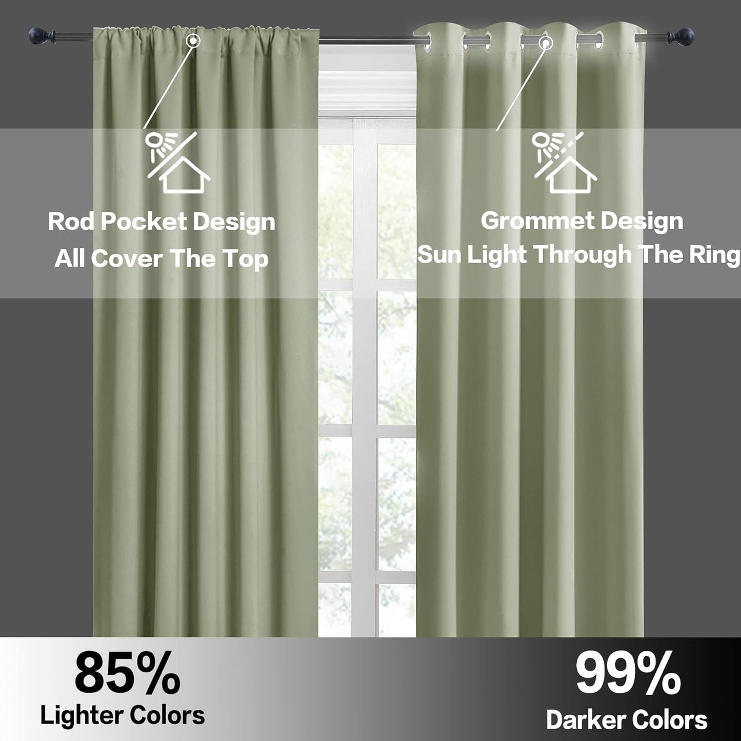RYB HOME Short Curtains 45 inch 2 Panels Set, Room Darkening Small Window Drapes Thermal Insulated Cafe Curtains for Kitchen Dorm Transit Van, W 34 x L 45 inch, Sage Green