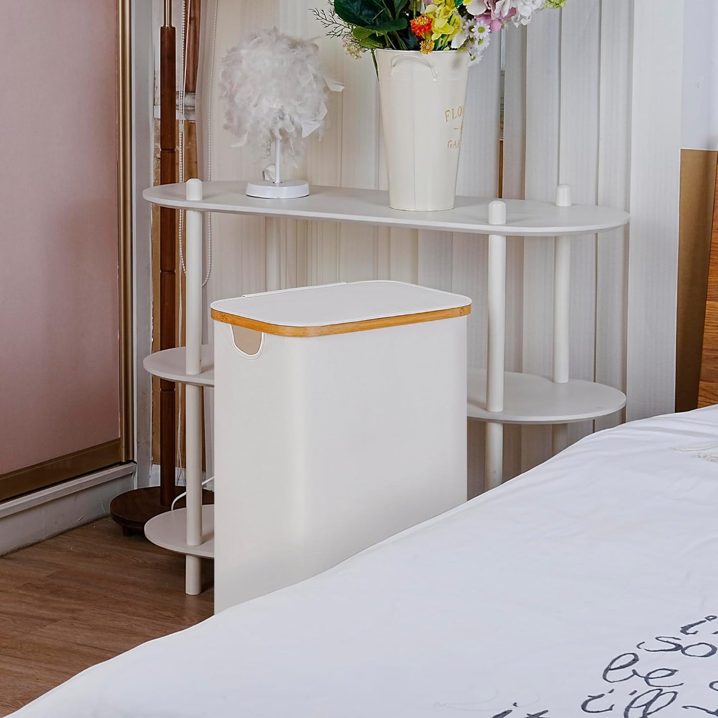 100L Laundry Hamper with Lid, Lagre Basket with Bamboo Handles,Foldable Clothes Hamper Tall Dirty Laundry Basket for Clothes Toys Towels Organizing,Beige