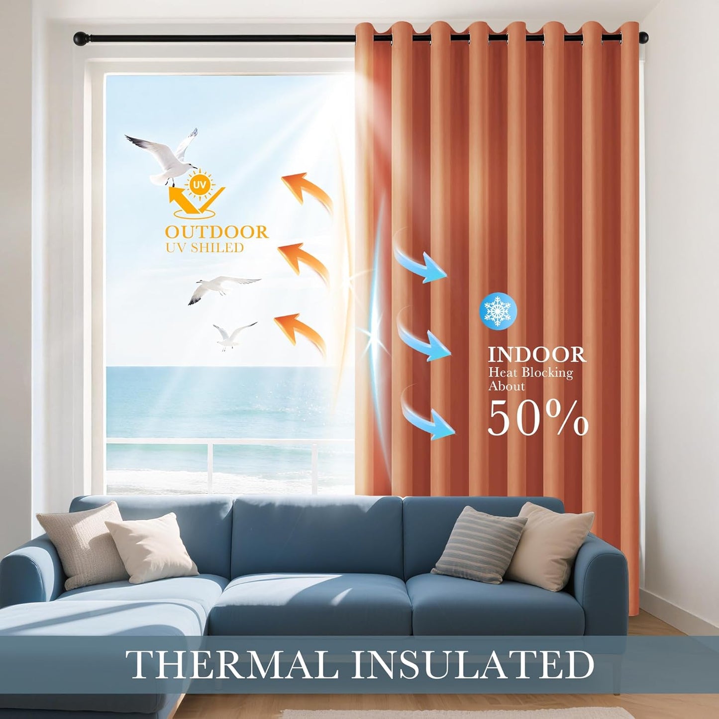 PONY DANCE Burnt Orange Short Blackout Curtains 36 inch Length for Kitchen, Privacy Small Black Out Grommet Half Window Drapes for Bathroom Cabinet Camper RV Bunk(W42 x L36 inch, 2 Panels)