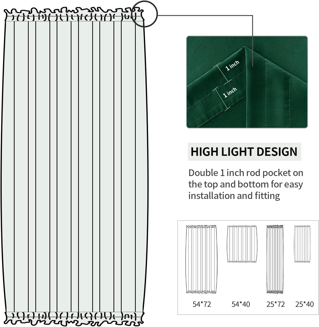 DWCN French Door Curtains – Rod Pocket Thermal Blackout Curtain for Doors with Glass Window, Kitchen and Patio Doors for Privacy, 54 X 40 Inches Long, 1 Curtain Panel with Tieback,Hunter Green