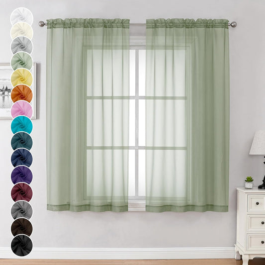 Chyhomenyc Sage Green Sheer Curtains 63 Inch Length 2 Panels, Light Filtering Airy Breathable Rod Pocket Voile Window Drapes for Bedroom Living Room, Each 42x63 Inch，Set of 2