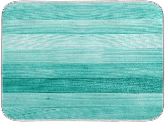 Teal Turquoise Green Wood Texture Dish Drying Mat 16x18 for Kitchen Green Blue Wooden Printing Dishes Pad Dish Drainer Rack Mats Absorbent Fast Dry Kitchen Accessories