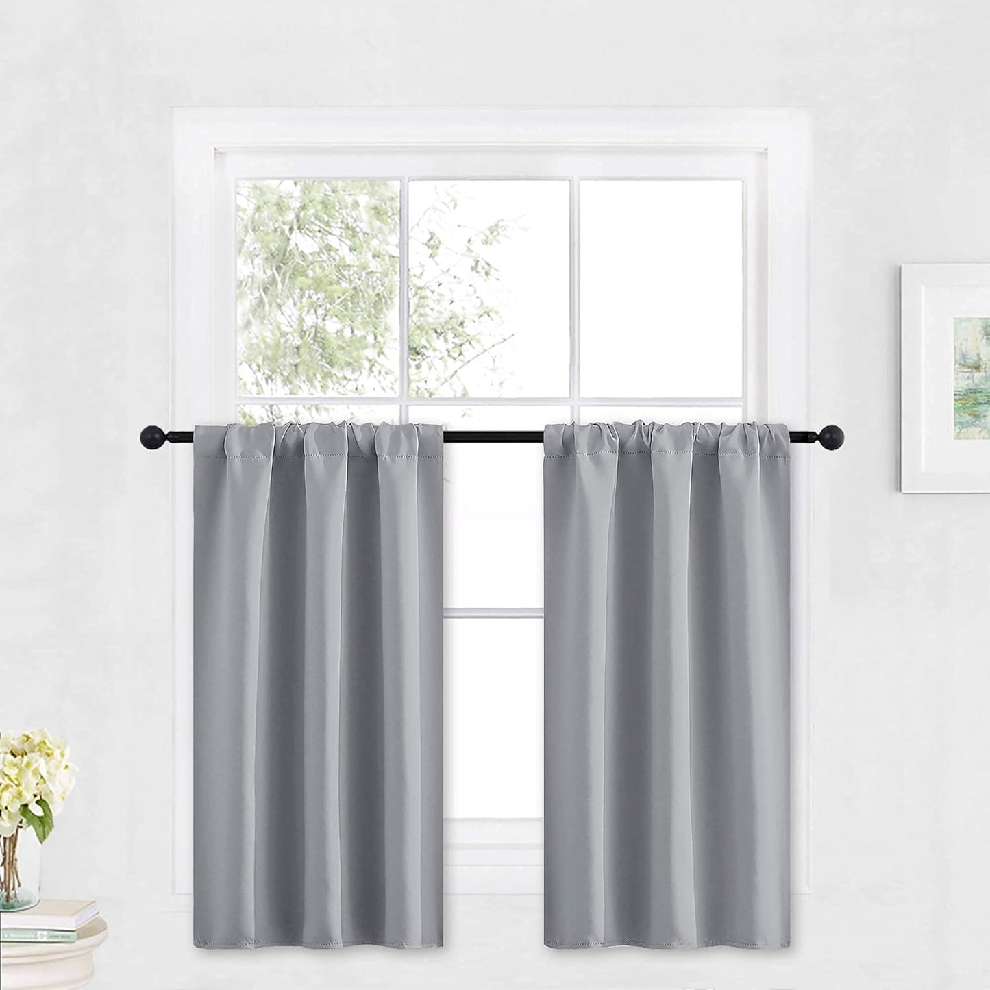 RYB HOME Small Window Curtains - Light Block Privacy Portable Drapes for Bedroom Kitchen Cabinet Kid Basement RV Curtains, Wide 29 x Long 36 per Panel, Silver Grey, 2 Pcs