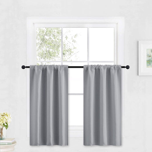 RYB HOME Small Window Curtains - Light Block Privacy Portable Drapes for Bedroom Kitchen Cabinet Kid Basement RV Curtains, Wide 29 x Long 36 per Panel, Silver Grey, 2 Pcs