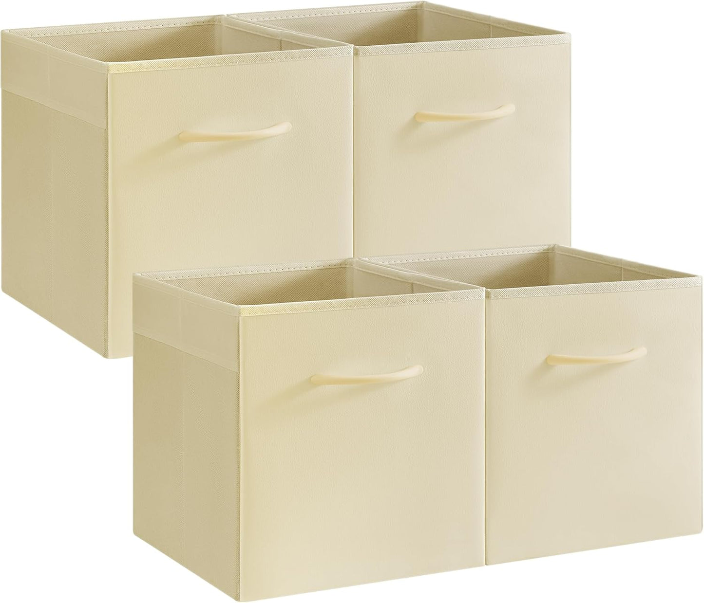 StorageWorks Beige Storage Cubes, 11 Inch Cube Storage Bins with Handle, Cube Storage Organizer Bins for Shelves and Closet, Collapsible Storage Bins, 4-Pack