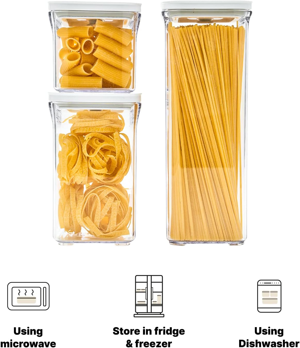 VAKUEN Premium Airtight Food Storage Containers, Square-S 3PC-SET, Smart One-Click Seal Lid, No Hinges, 100% Leak Proof, BPA-FREE, Dishwasher, Freezer & Microwave Safe