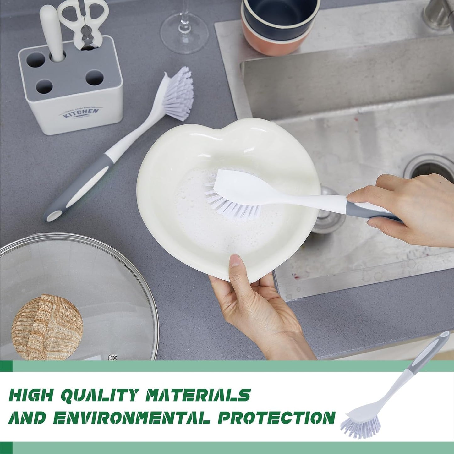 Hsei 20 Pcs Gray Kitchen Scrub Dish Brush Bulk with 11 Inch Handle Cleaning Dish Scrubber with Stiff Bristles Washing Scrub Brushes for Housekeeping for Pots and Pans, Kitchen Sink