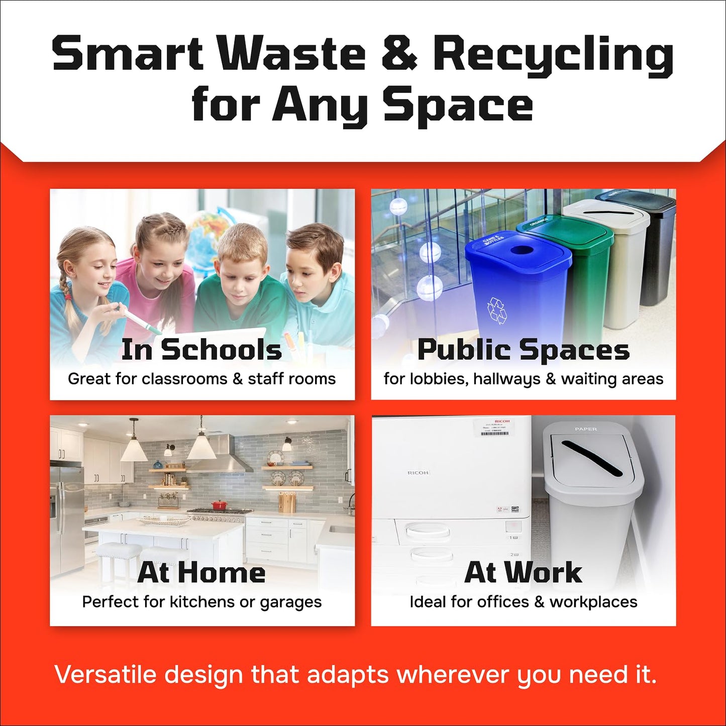 Multi Recycling Bin System with Three Stacking 6 Gallon Bins with Carrying Handles, Stackable and Compact for Offices, Homes, Garages, Businesses - (Yellow, 1 Pack)