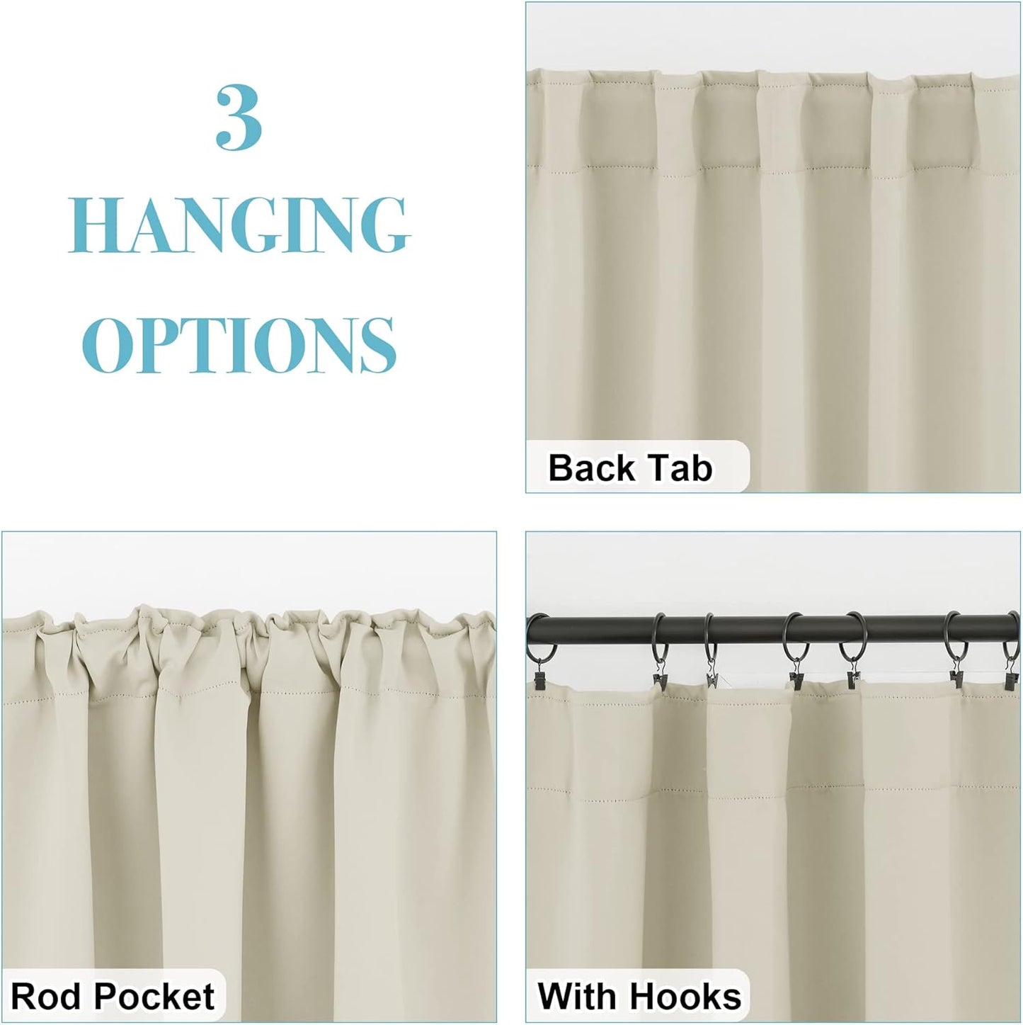 RYB HOME Blackout Curtains for Living Room Thermal Insulated Privacy Solar Drapes for Kids Bedroom Cafe Bathroom, 42 inch Width x 45 inch Length, Beige, 2 Panels